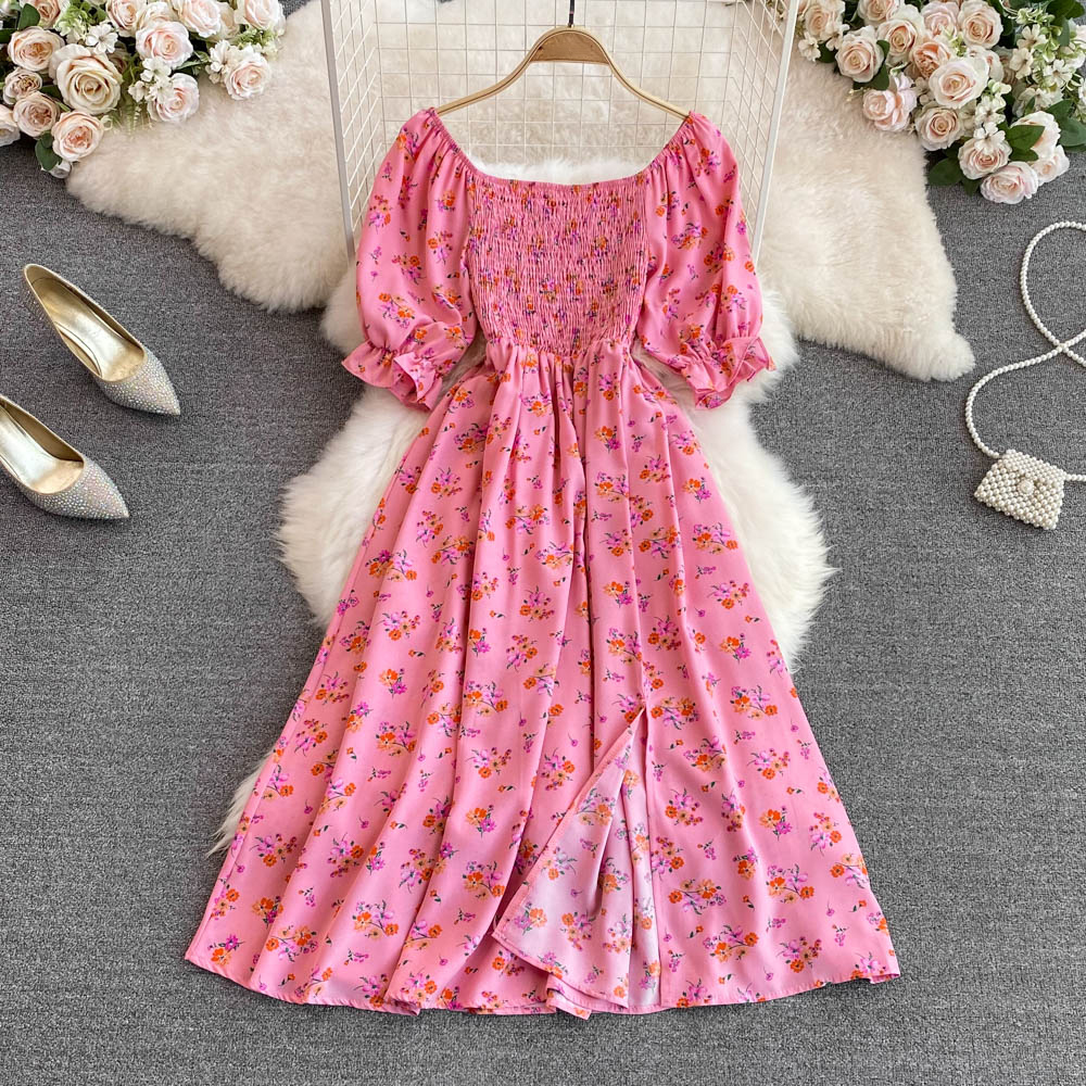 Women Fashion Vintage Casual Floral Party Dress Elegant Prom Birthday One Pieces Vestidos Female Robe Mujers