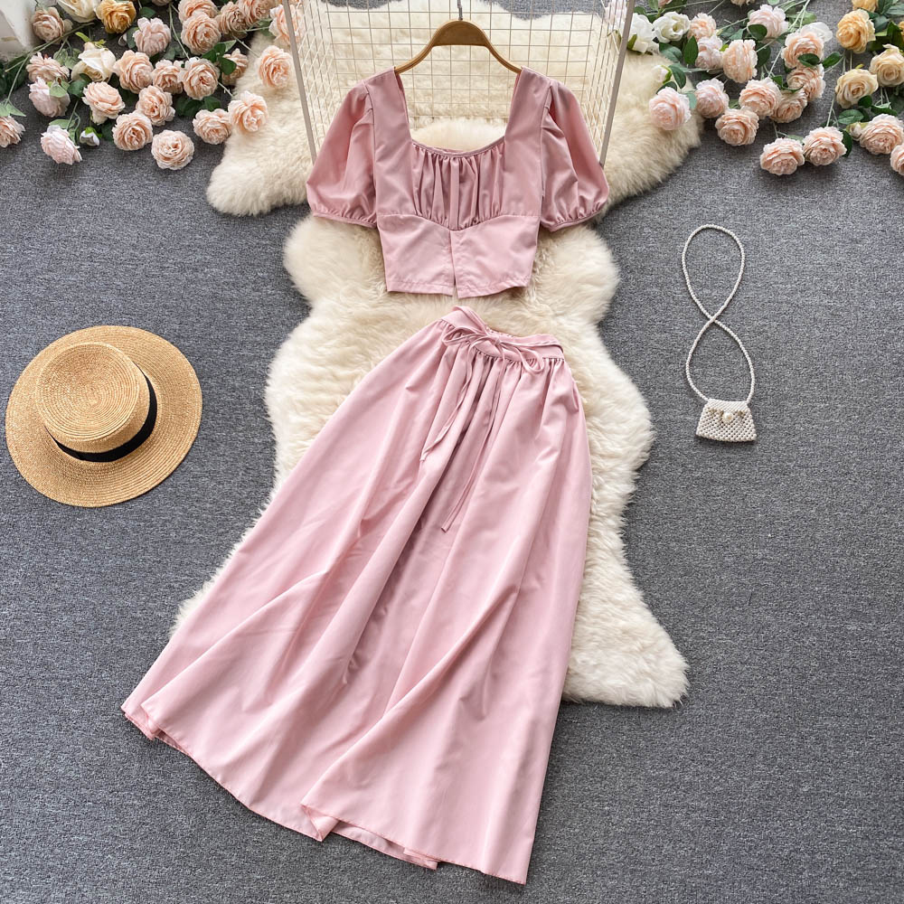 Women Elegant Casual Skirt Suit Sexy Tops & High Waist Skirt Two Pieces Set Femme Fashion Holiday Beach Outfits