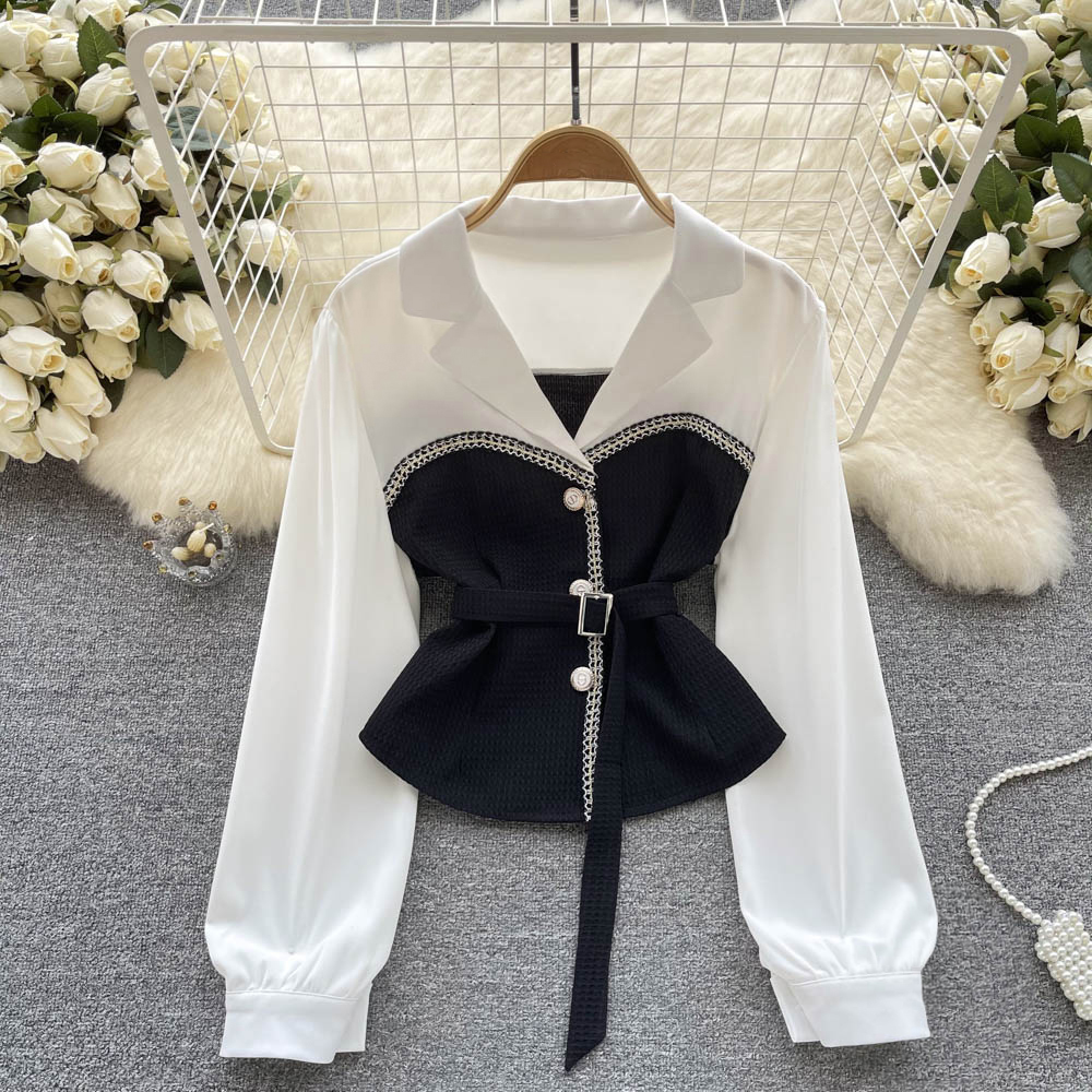 Elegant Vintage Patchwork Long Sleeve Women Shirt Casual Single Breasted Blouses Female Fashion Tops Clothes