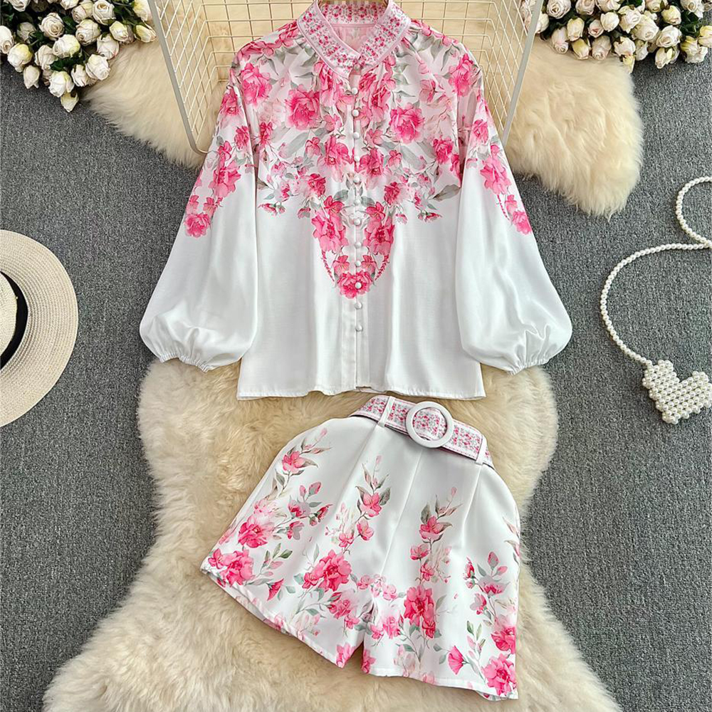 Women 2 Pieces Elegant Casual Shirts Tops Wide-leg Shorts Pant Suit Female Fashion Party Holiday Beach Clothes