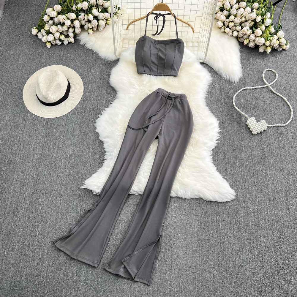 Spaghetti Strap Vintage Crop Tops And Pants Suit Women Casual Sexy Beach Holiday Outfits Female Chic Party Tracksuit