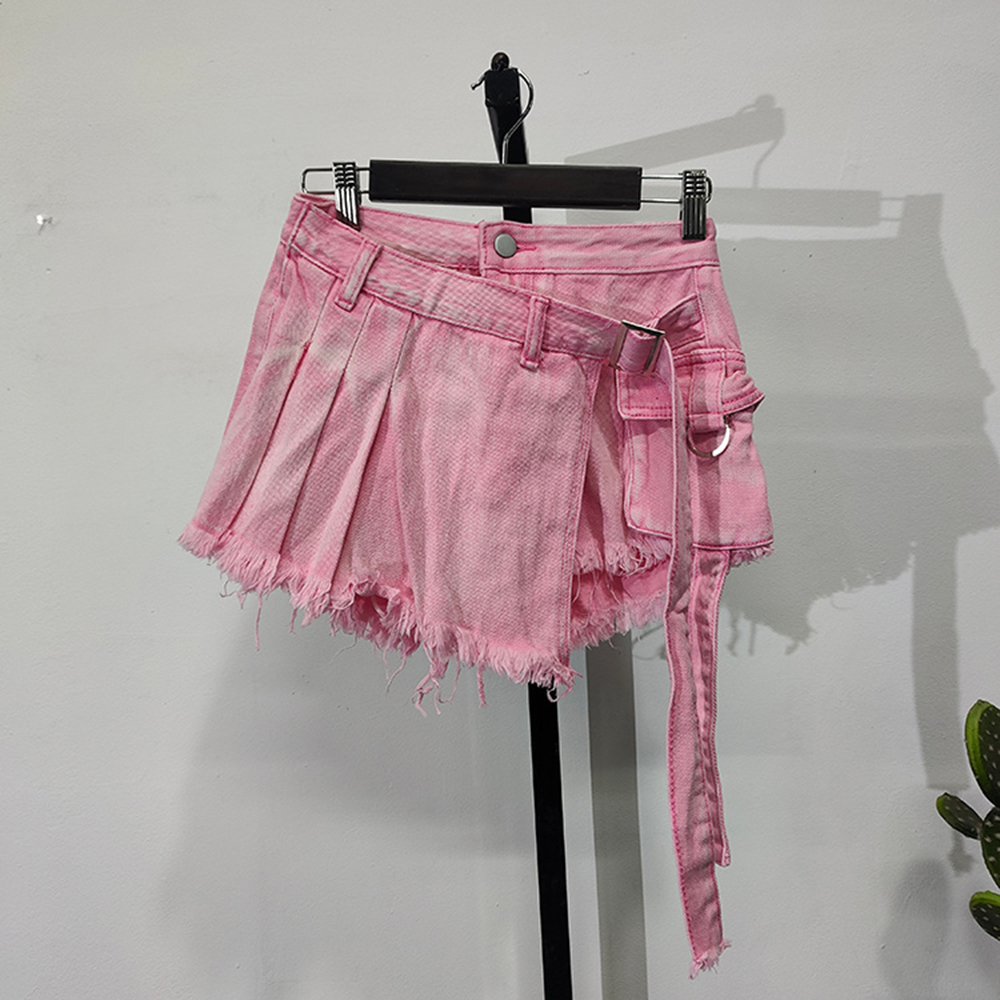 Denim Shorts Skirts Women's Bandage Solid Color High Waist Skirt Female