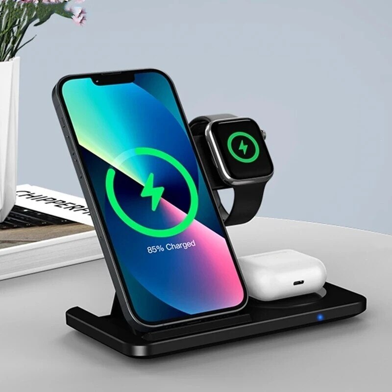 3 In 1 Wireless Charger Stand Pad For Iphone 14 13 12 11 X Max Foldable Fast Charging Station Dock