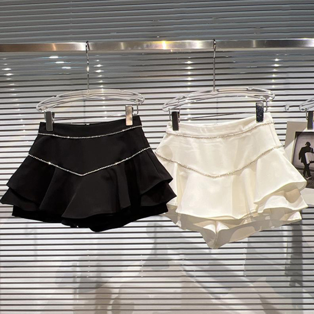 Fashion Temperament Top-quality Rhinestones Design Spliced Mini-skirt Women High Waist Hip Wrap Short Skirts