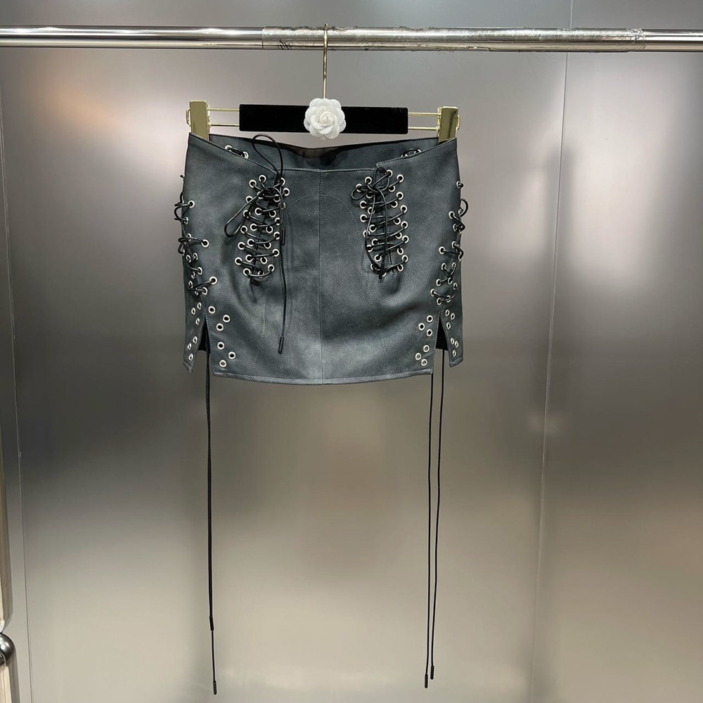 Fashion Sexy Bandage Designer Pu Leather Mini Skirt Women's Slim Hip Wrap High Waist Skirts