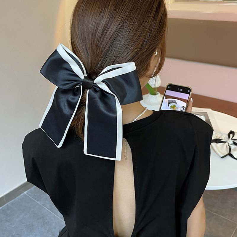 Female Girl Fashion Temperamentsmall Incense Bow Black And White Lace Large Intestine Hair Tie Hair Rope