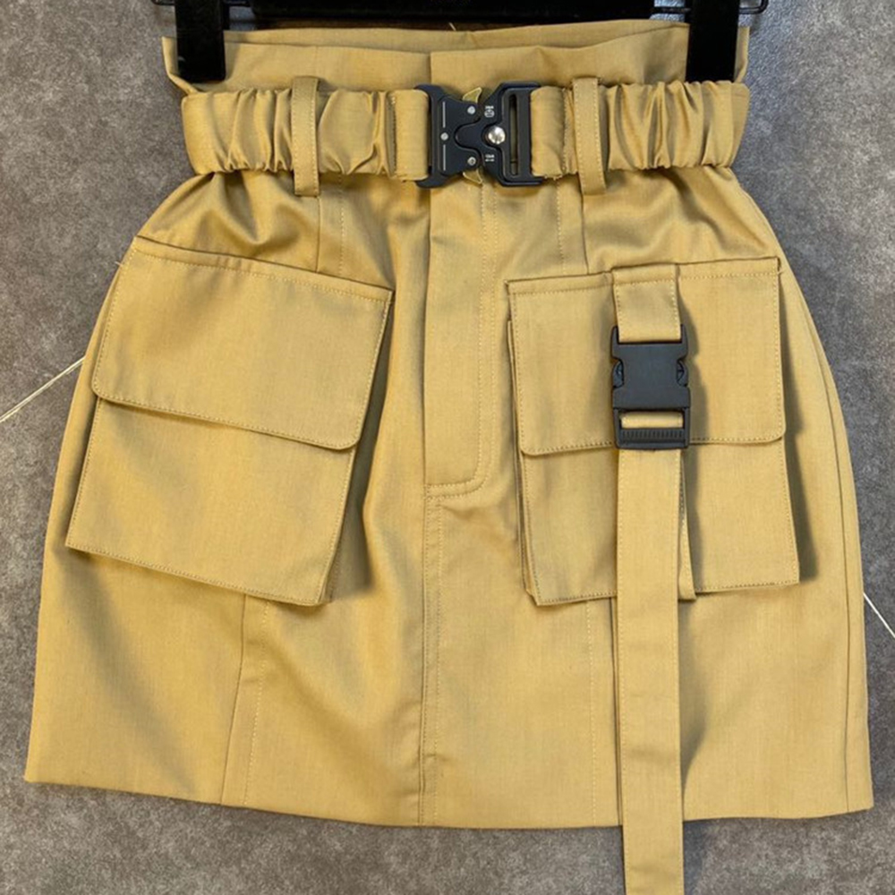 Fashion Simple Pocket Belts Cargo Skirt Women's Loose Versatile High Waist Mini Skirts