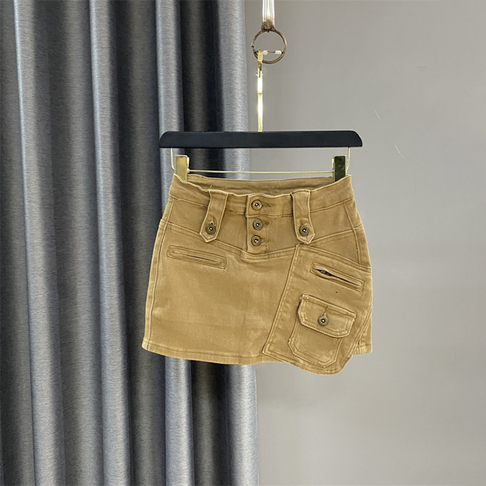 Trend Irregular Design A-line Skirt Women's Loose Solid Color Vintage Denim Zipper Skirts