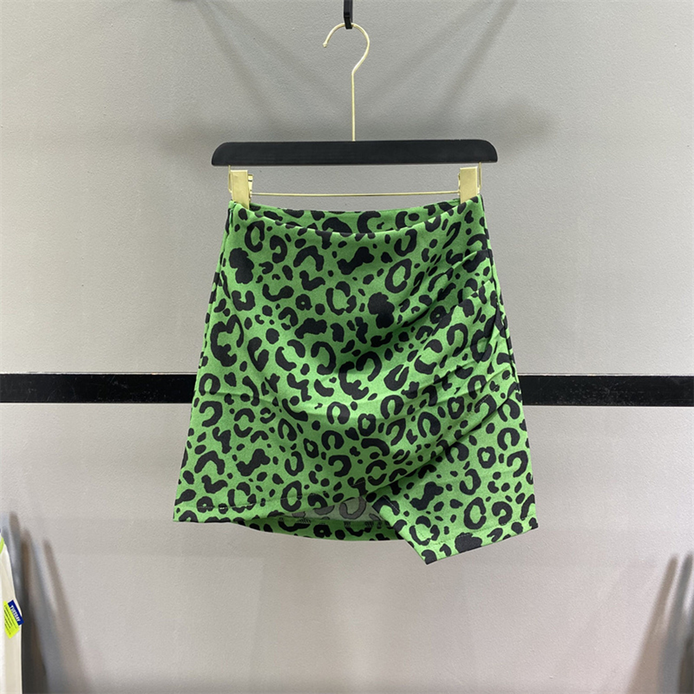 Fashion Women Leopard Print Skirt High Waist Irregular A-line Wrapped Hip Skirts