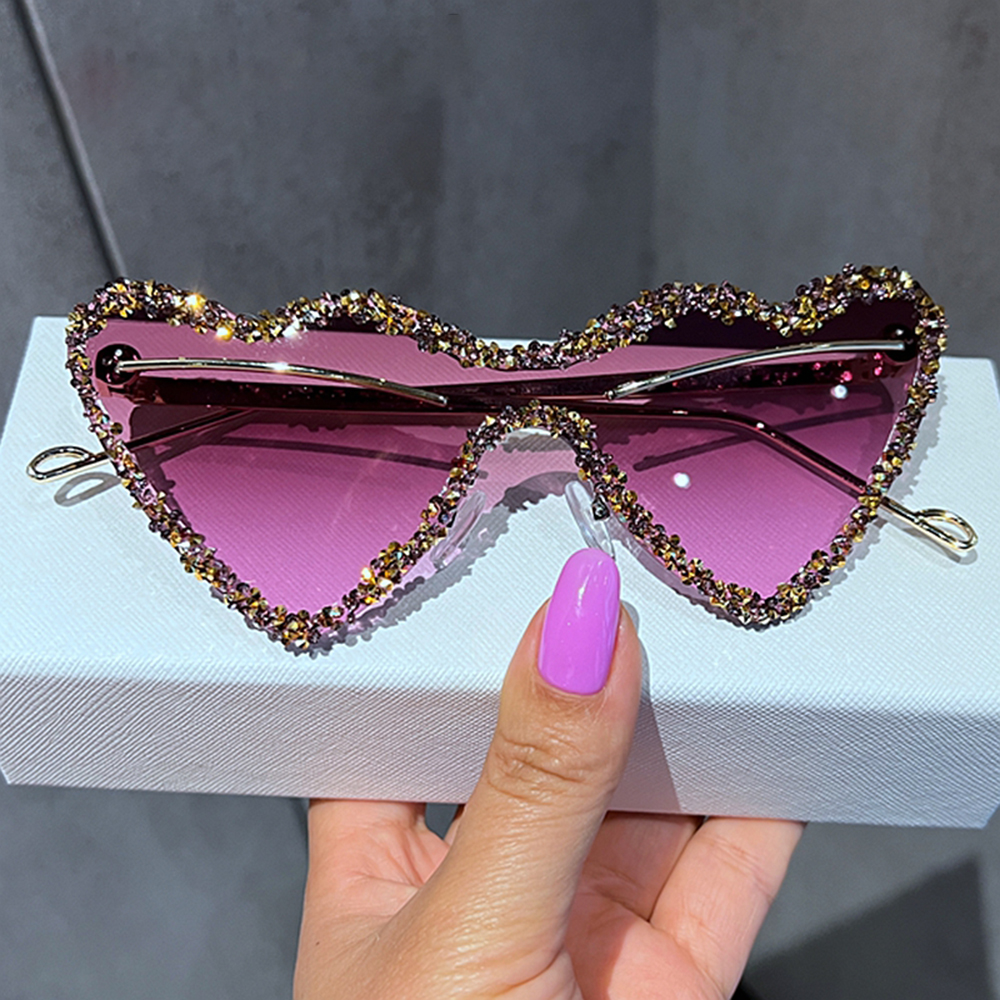 Women's Sunglasses Rimless Heart Metal Frame Sun Glasses Luxury Eyewear