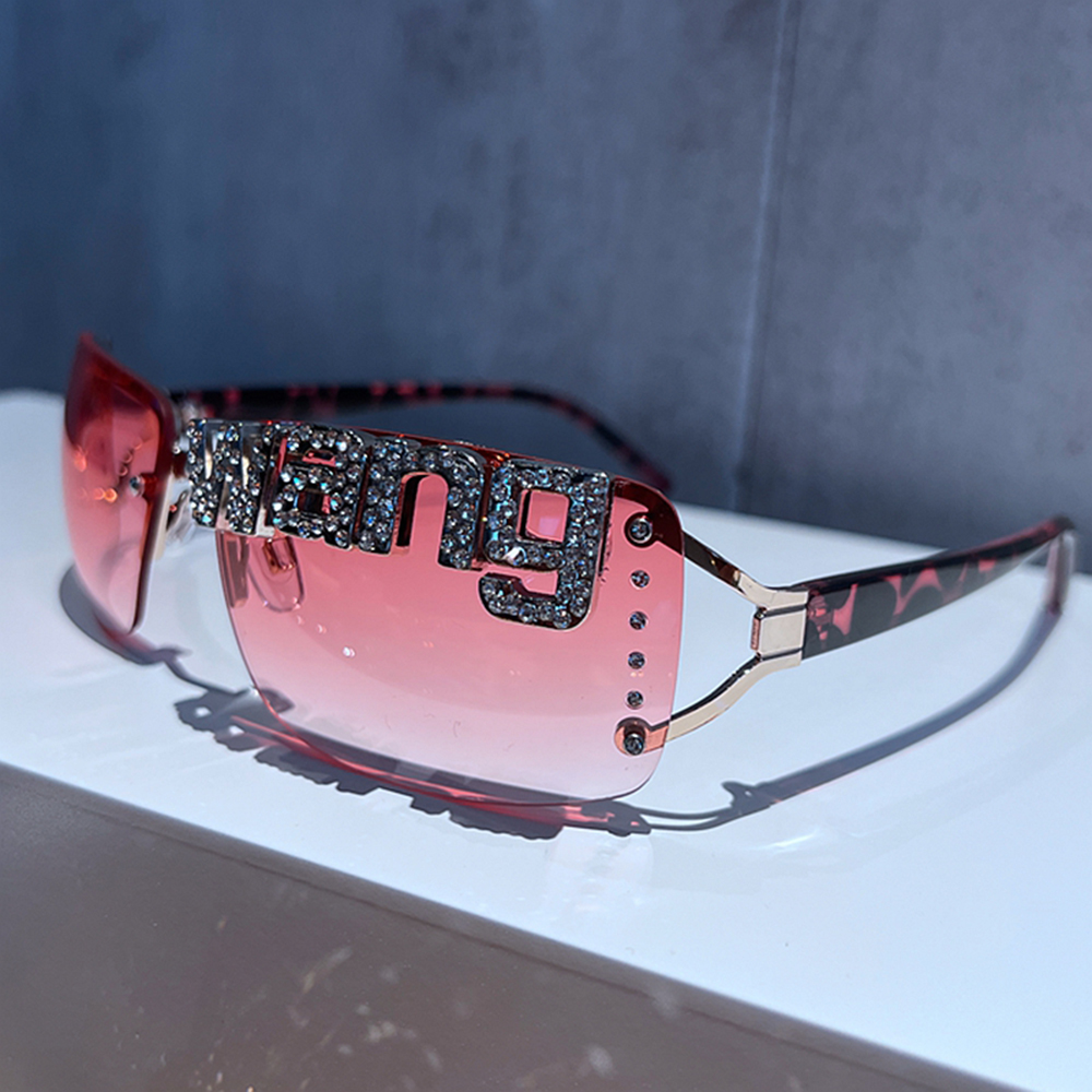 Punk Sports Sunglasses Women Brand Designer Rhinestones Wang Sun Glasses For Men Goggles Shades Rimless Fashion Eyewear