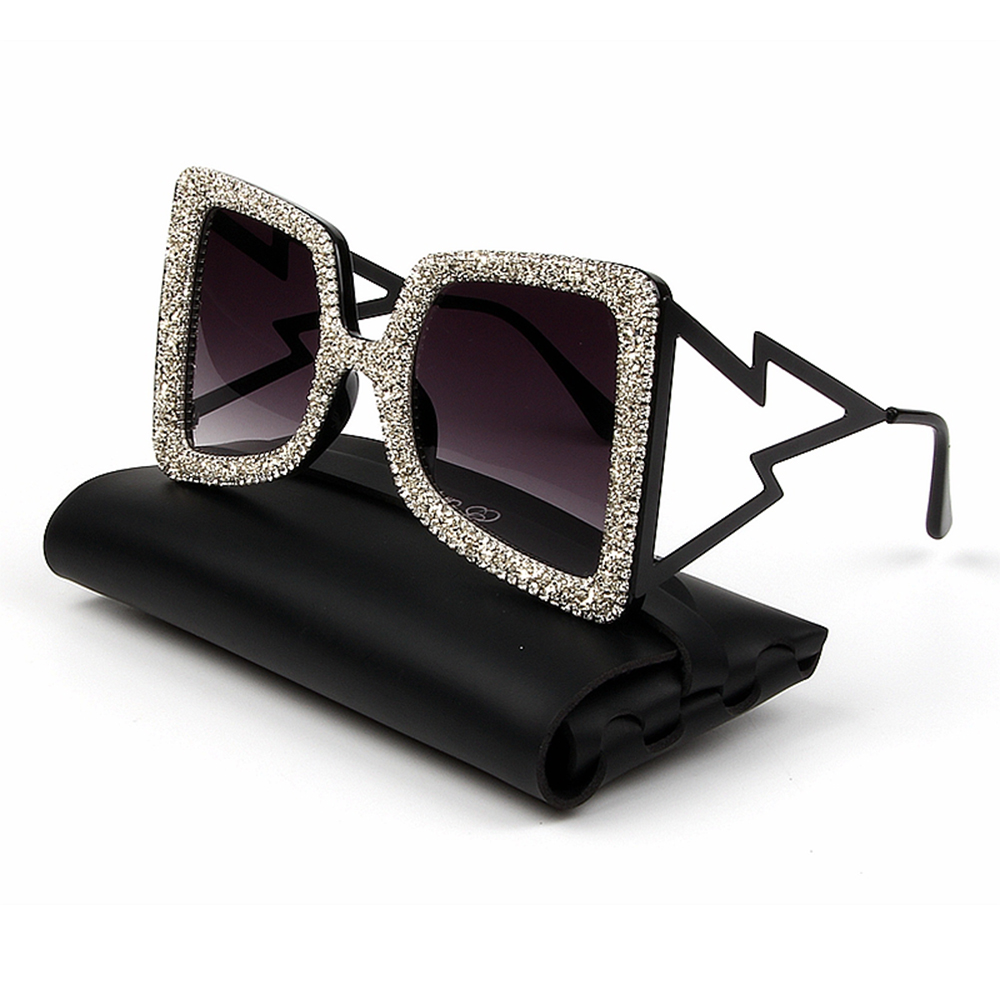 Oversize Sunglasses Women Big Wide Temple Bling Stones Fashion Shades Vintage Brand Glasses