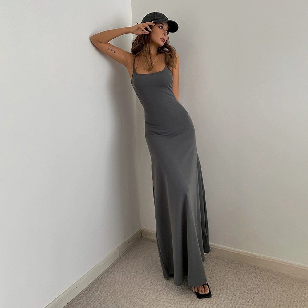 Simple Solid Dress Women Sexy Backless Off Shoulder Bodycon Maxi Dress