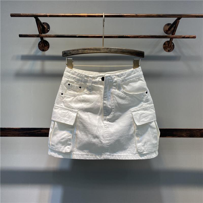 Hip-packed Skirts Skirts A-line Large Pockets Korean Short Denim Skirts High Waist