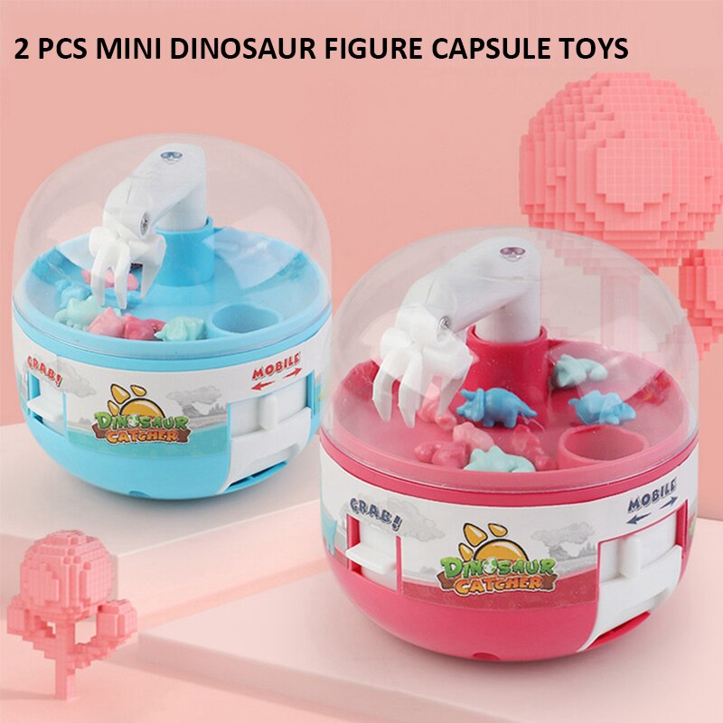2pcs Dinosaur Figure Grabber Capsule Toy Mini Claw Machines Anti Stress Fidget Gift Prize For Kid Adult Tiny Stuff