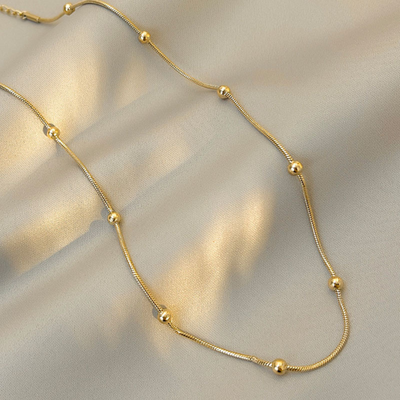 Sterling Silver Round Bead Necklace Minimalist Charm Collarbone Chain Choker Women's Fine Jewelry