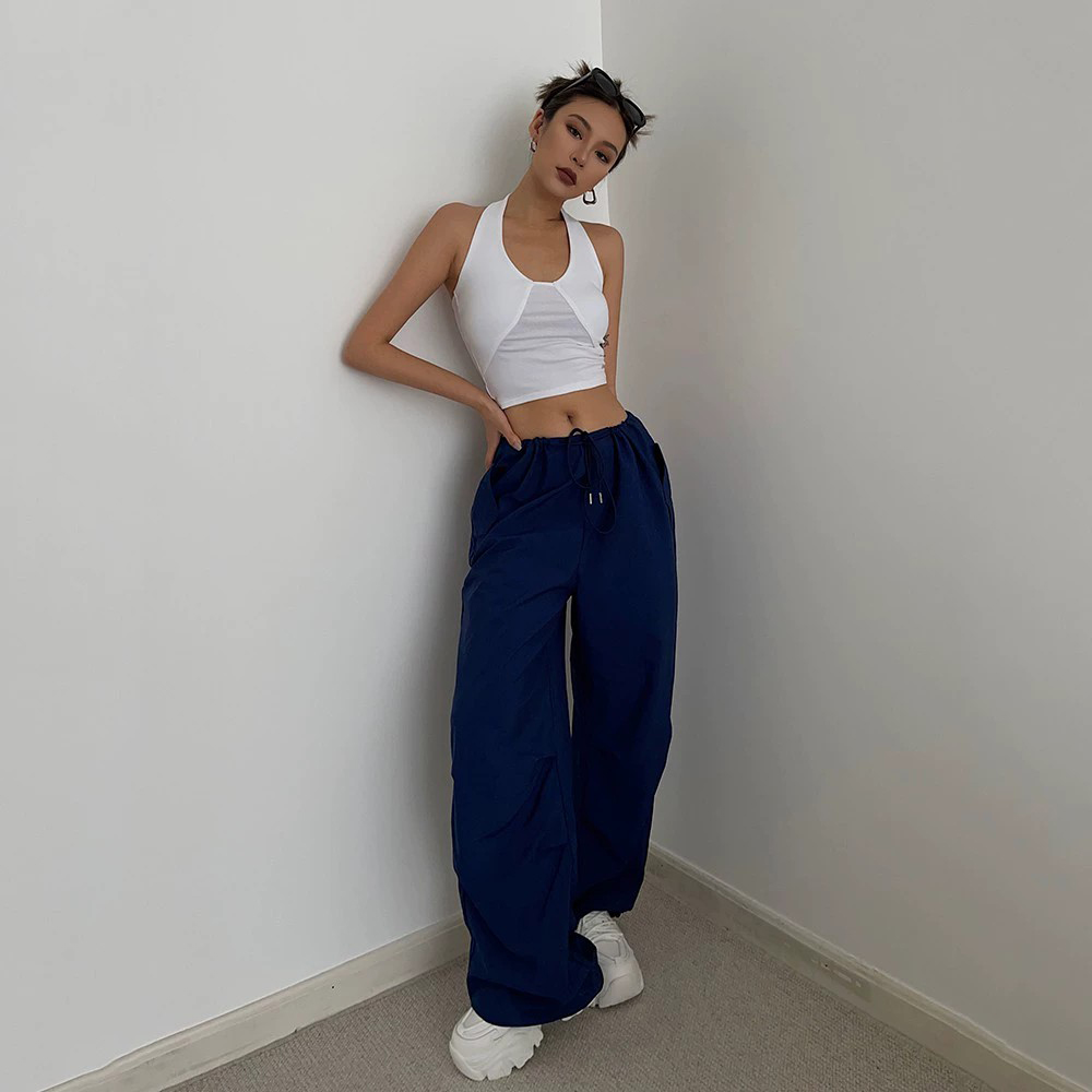 Simple Solid High Waist Straight Cylinder Casual Pants Trousers
