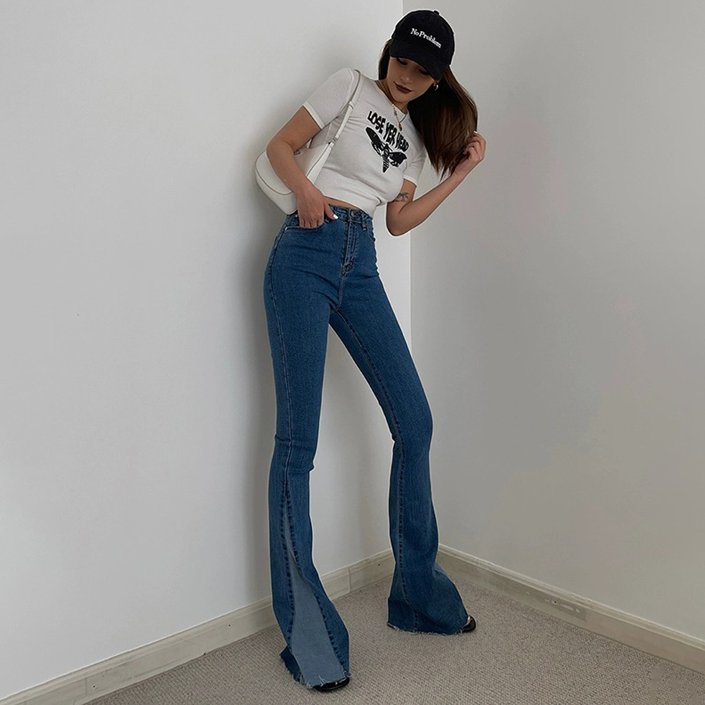 Cool Splicing Pants Denim Trousers Distressed High Waist Pants Trousers Jeans