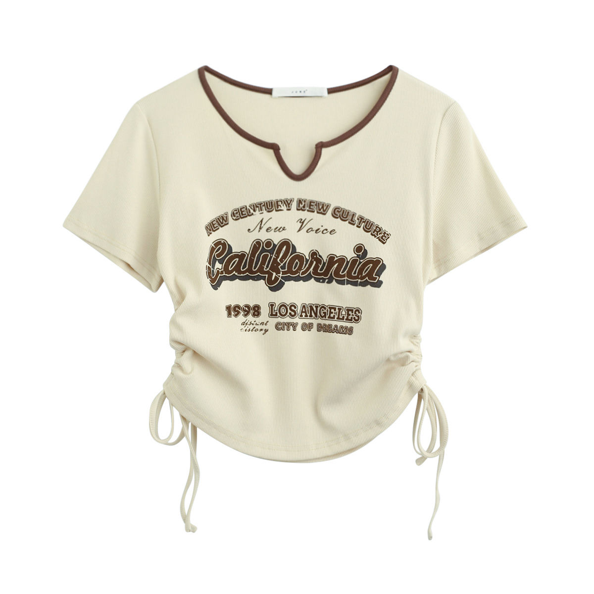 Drawstring Y2k T Shirt Women Letter Crop Top Americal Retro Short Sleeve Tees Korean Graphic Slim Summer Tshirts