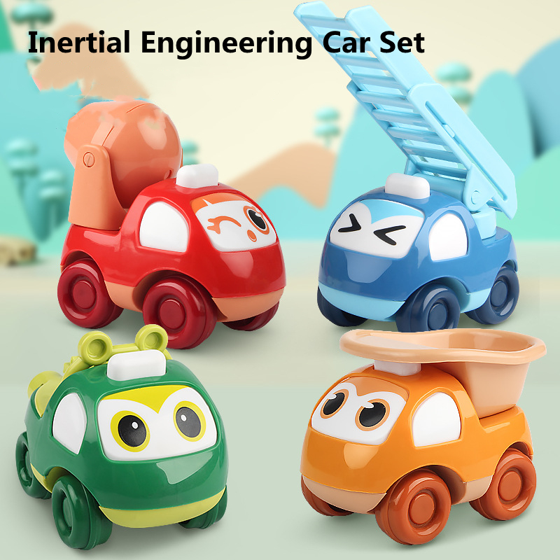 4pcs/set Cute Cartoon Engineering Car Toys For 0-3 Years Old Kids