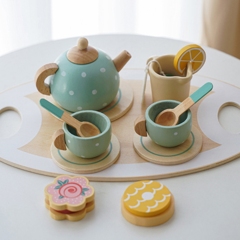Wooden Afternoon Tea Set Toy Pretend Play Food Learning Role Play Game Early Educational Toys
