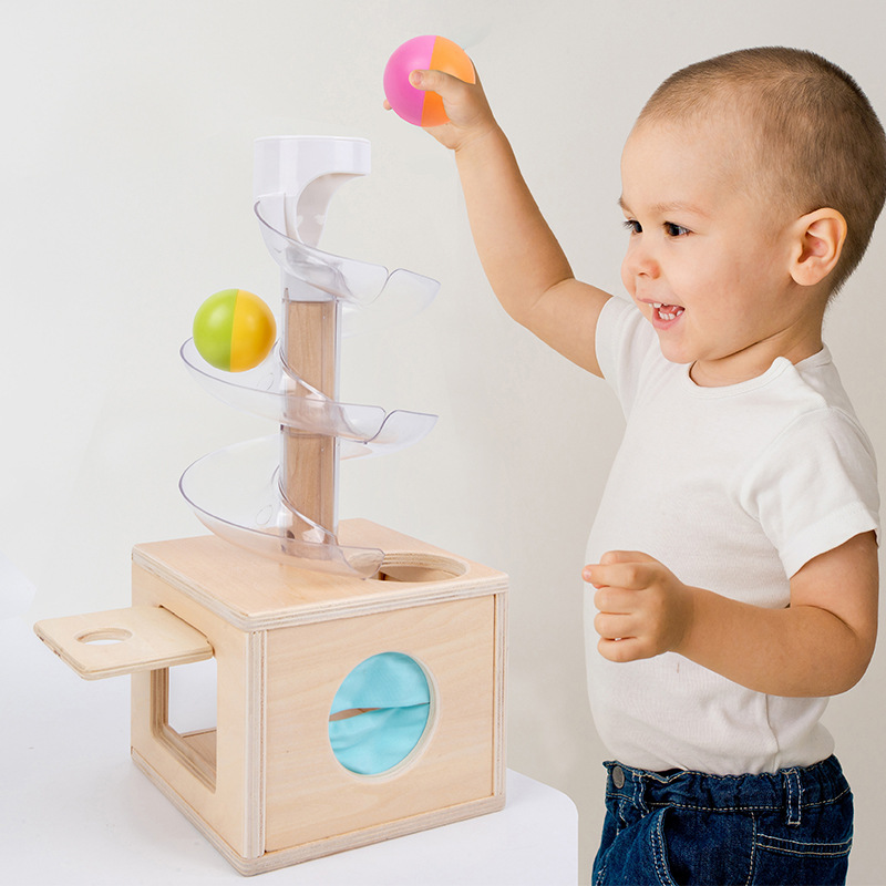 Montessori Toys Baby Early Education Puzzle Rotating Track Rolling Ball Sliding Ball Wooden Tower Toy