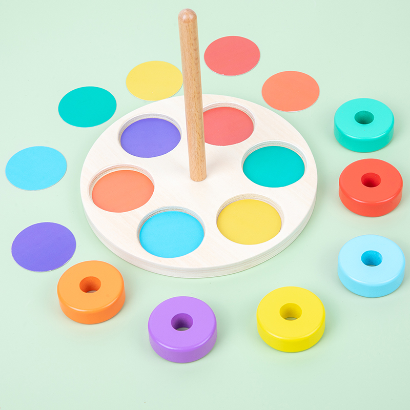 Montessori Toys Rainbow Stacking Ring Tower Board Baby Early Educational Teaching Aids Wood Toddler Baby Toy