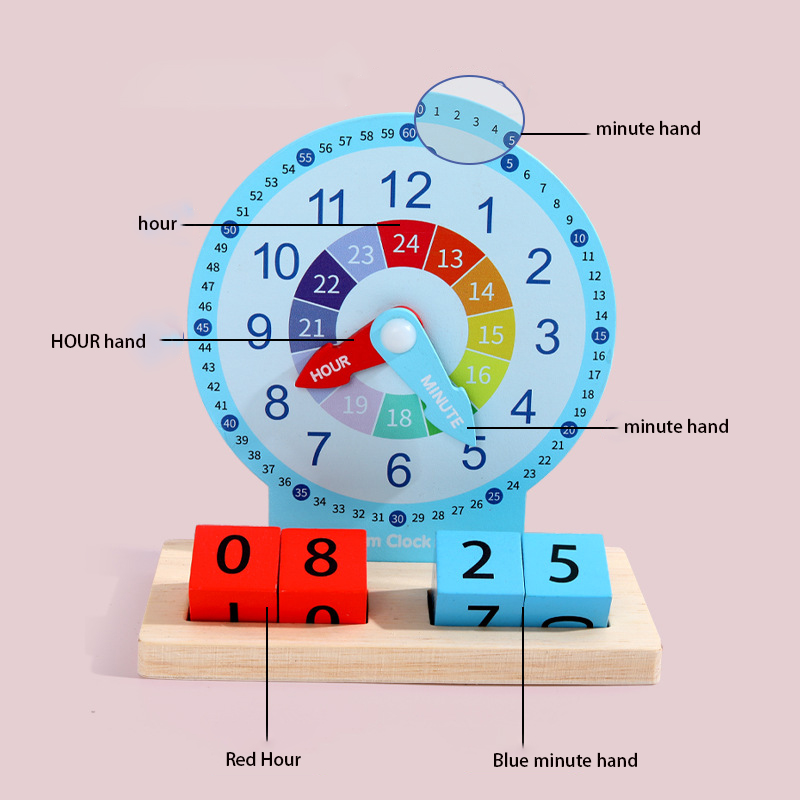 Montessori Wooden Clock Toys Time Learning Teaching Toys Hour Minute Second Cognition Colorful Clocks Toys For Kids