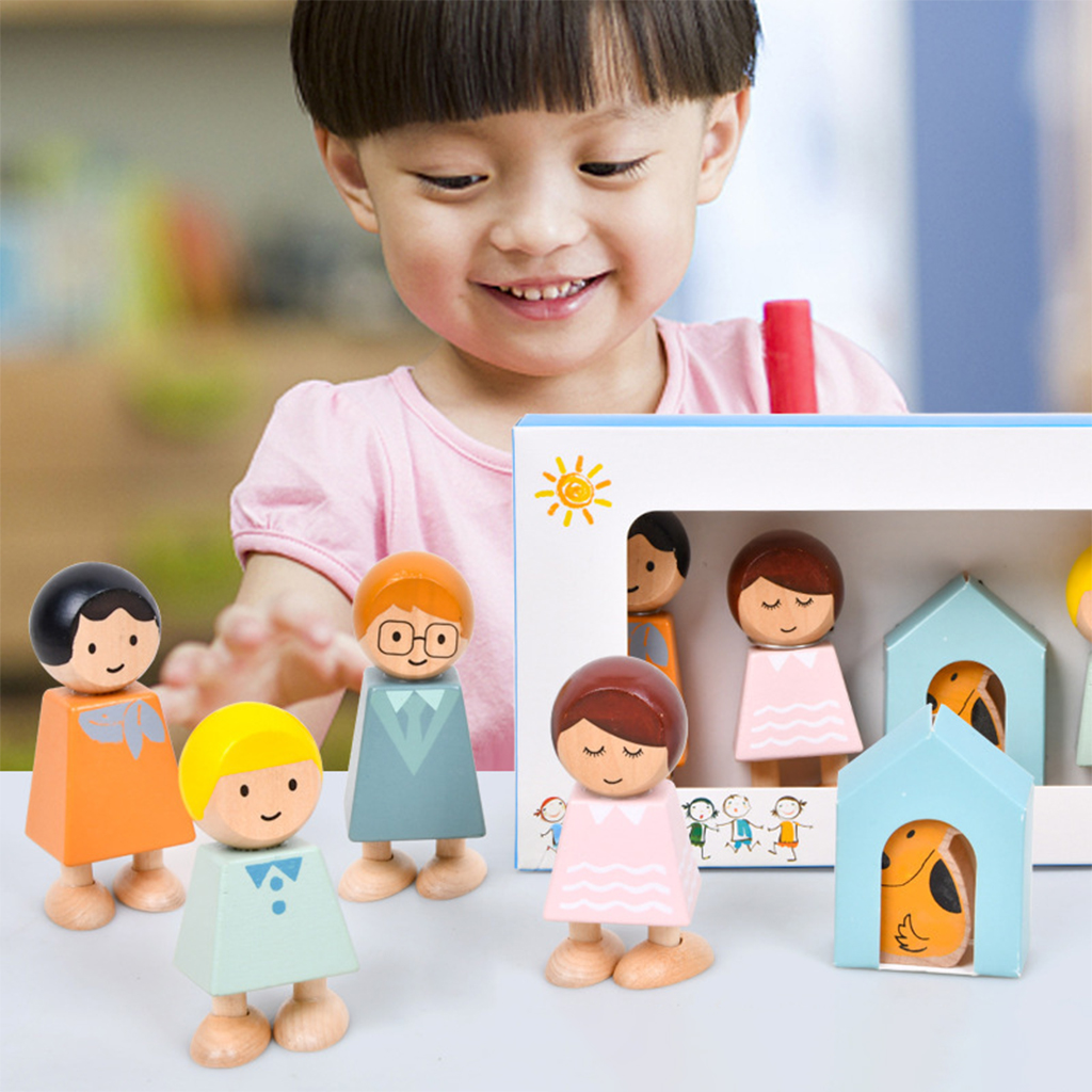 5pcs Montessori Children Early Education Characters Building Blocks Baby Cognition Family Toys Development Toys