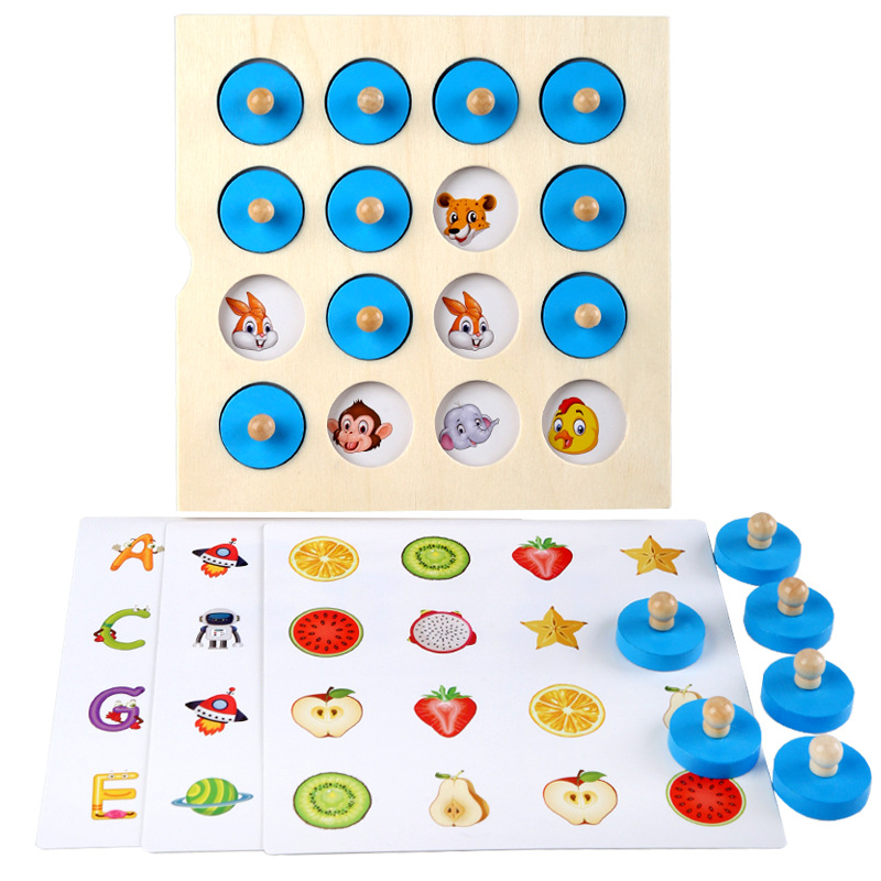 3d Wooden Puzzle Board With 4 Pcs Cards Preschool Kids Cognition Fruit Animals Matching Memory Game Montessori Educational Toy