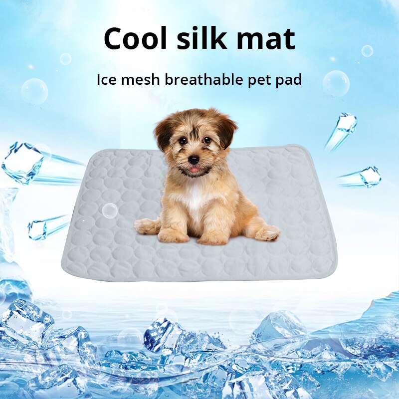 1pcs Grey Dog Ice Silk Cooling Pad Summer Cool Breathable Cooling Washable Reusable Bite Resistance Pet Cat Sleeping Pad