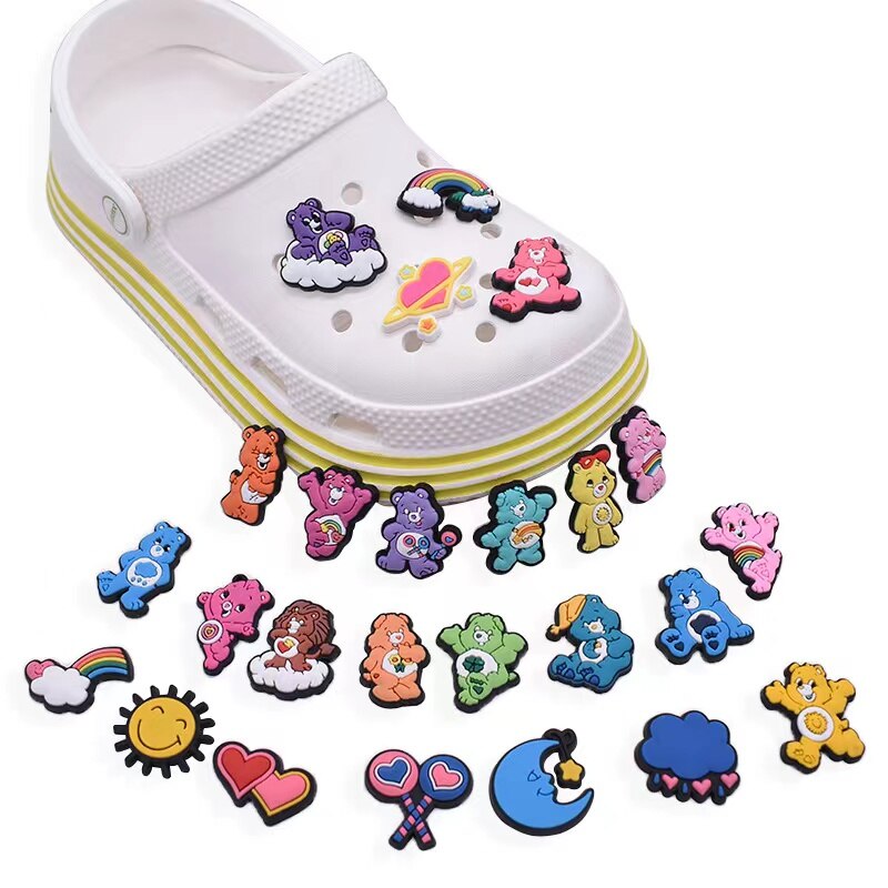 25pcs Cartoon Cute Rainbow Bear Pvc Soft Rubber Shoes Decorated Crocodile Clogs Accessories