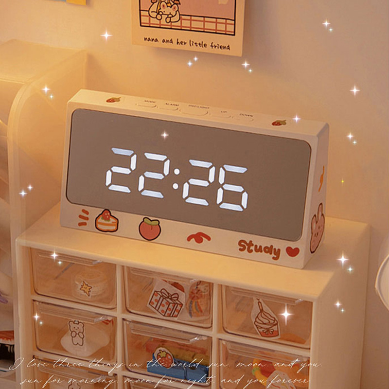 Ins Digital Clock Table Clock Snooze Alarm Cute Silent Mirror Clock Student Desktop Led Clock Electronic Clock For Children