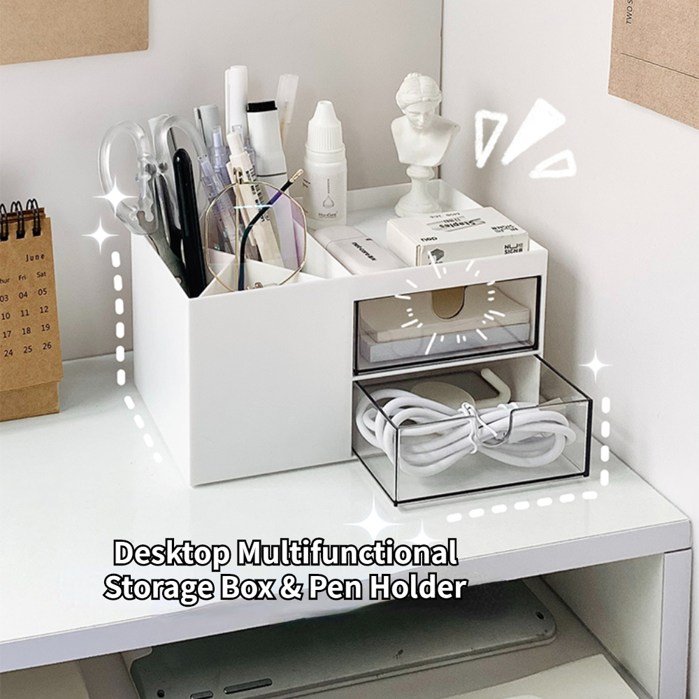 Ins Desktop Pen Holder Storage Box Multifunctional Stationery Organizer Box Transparent Drawer Jewelry Cosmetic Storage Box
