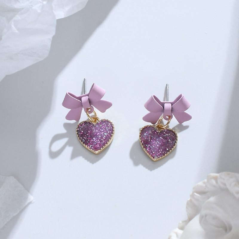 European And American Fashion Personality Simple Purple Bow Frosted Love Earrings Women Party Earrings Jewelry Gifts