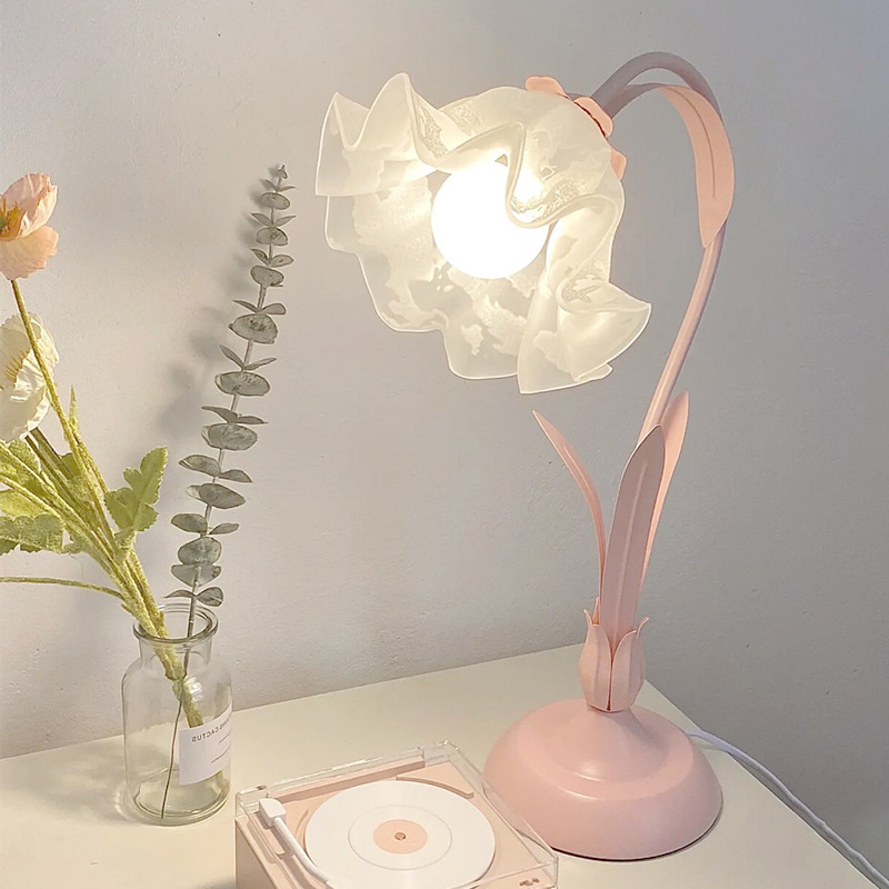 Cream Bedroom Bedside Lamp Ins Style Girl Pastoral Flower Table Lamp Room Ornaments Eye Protection Atmosphere Table Lamp