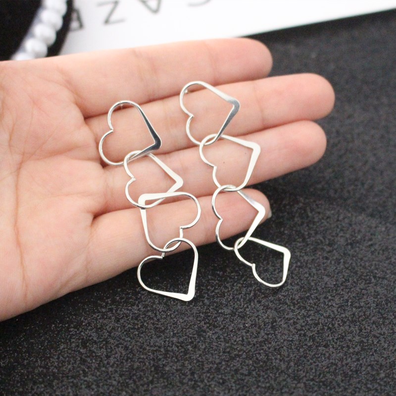 Multi-layer Metal Hollow Heart Long Drop Earrings For Women Sweet Simple Earrings Jewelry Accessories Valentine's Day Girl Gift