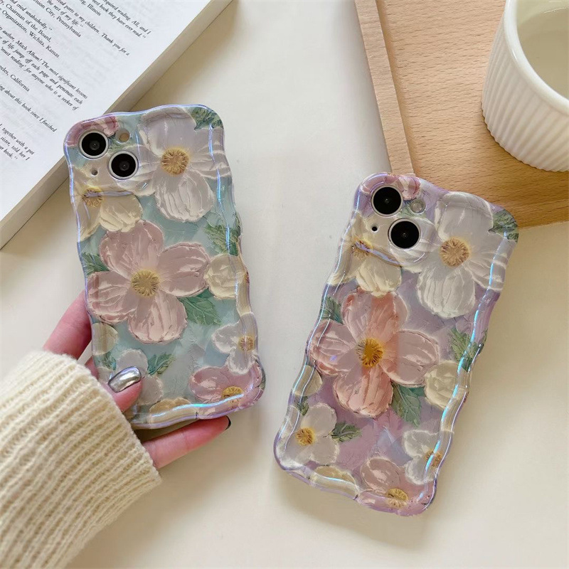 For Iphone 14promax 2023 Ins Net Red Oil Painting Flower Phone Soft Case 14pro 13promax 12 11