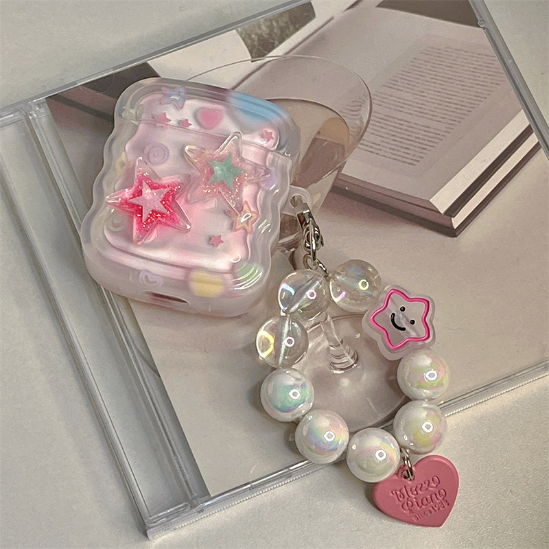 3d Pink Stars Jelly Sweet Girls Cover For Airpods 1 2 3 Pro 2 Earphone Soft Case For Air Pod Pro Case With Ornament Keyring Y2k
