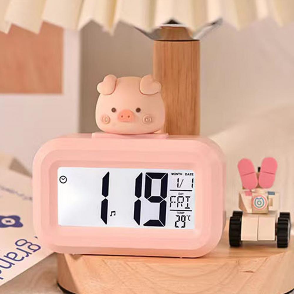 Digital Clock Temperature Display Large Screen Electronic Date And Day Alarm 8 Different Rings Piggy Shape Desktop Clock