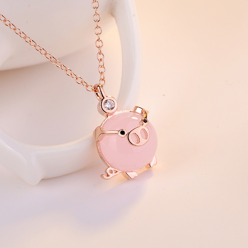 Pink Jade Pig Pendant Gifts Women Chalcedony Fashion Jewelry 925 Silver Natural Amulet Necklace
