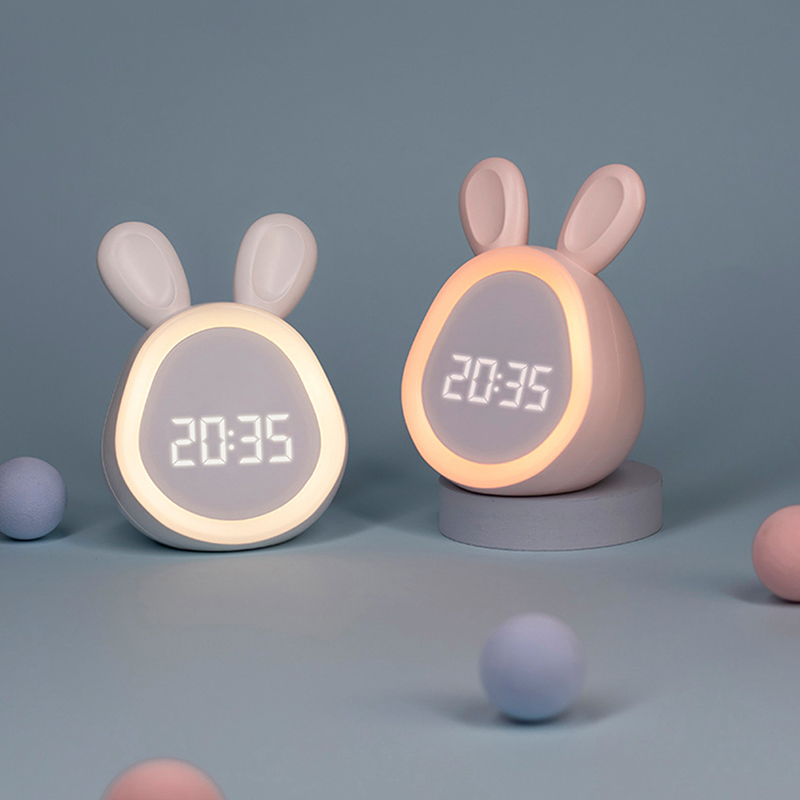 Kids Cute Rabbit Alarm Clock With Night Light Stepless Dimming Led Digital Alarm Clock For Boy Girls Intelligent Program Control