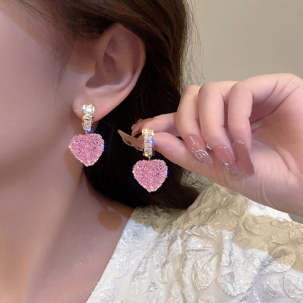 1 Pair Dangle Earrings Shiny Cubic Zirconia Sweet Geometric Anti-fade Decorative Birthday Gift