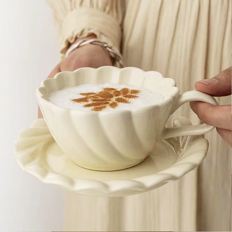 Ceramic Mugs Coffee Cups Hand Pinched Irregular Flower Milk Tea Cup With Tray Ins Korean Style Oatmeal Breakfast Mug