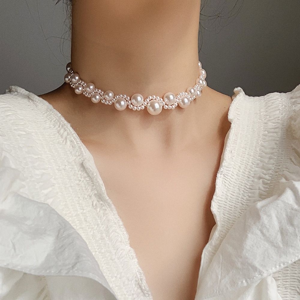 Luxury Vintage Imitation Pearl Choker Necklae For Women Adjustable Pearl Strand Chain Necklace Wedding Bridal Jewelry Gift