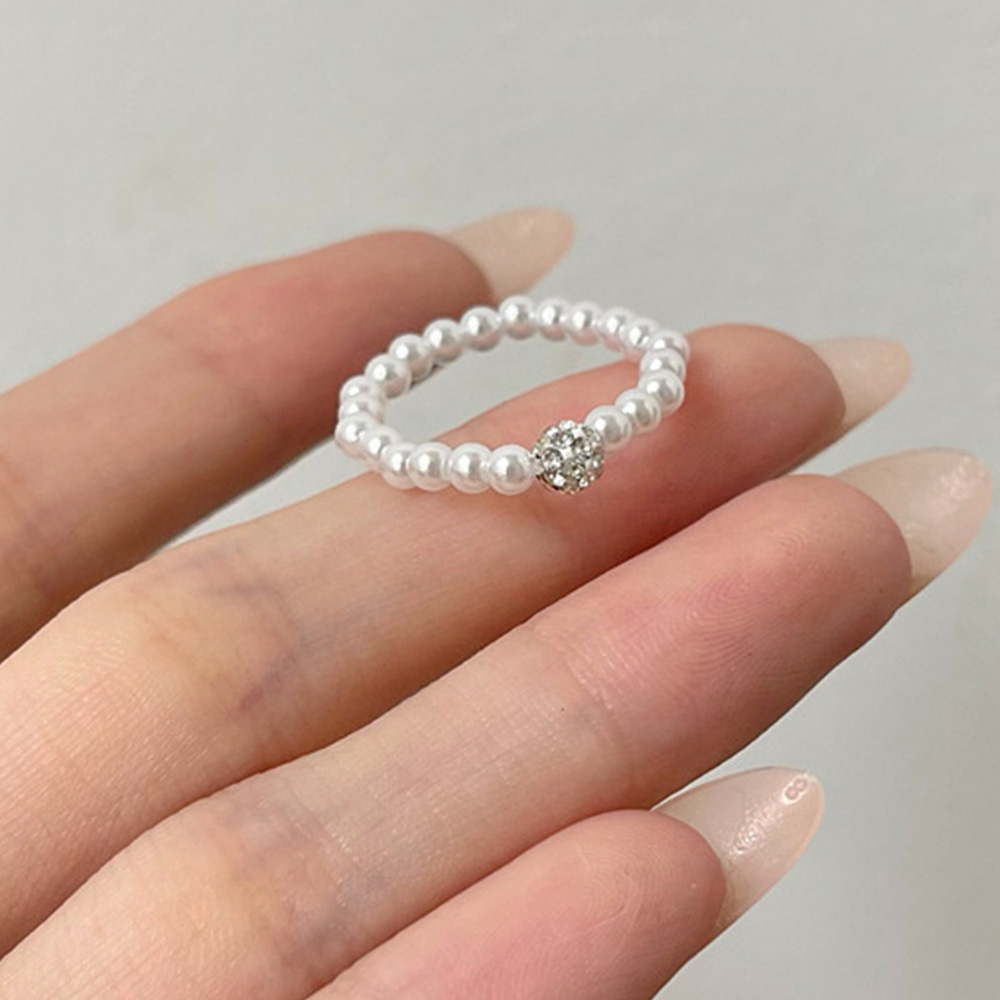 Minimalist Finger Jewelry Simulated Pearl Elastic Ring Crystal Ball Bead Rings For Women Party Wedding Gift