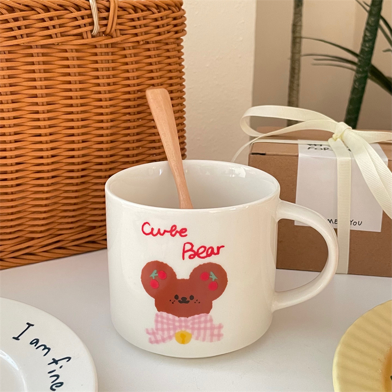 350ml Kawaii Bear Coffee Cup Korean Handmade Ceramic Mug Beer Tea Milk Water Creative Cup Original Breakfast Mug Birthday Gift