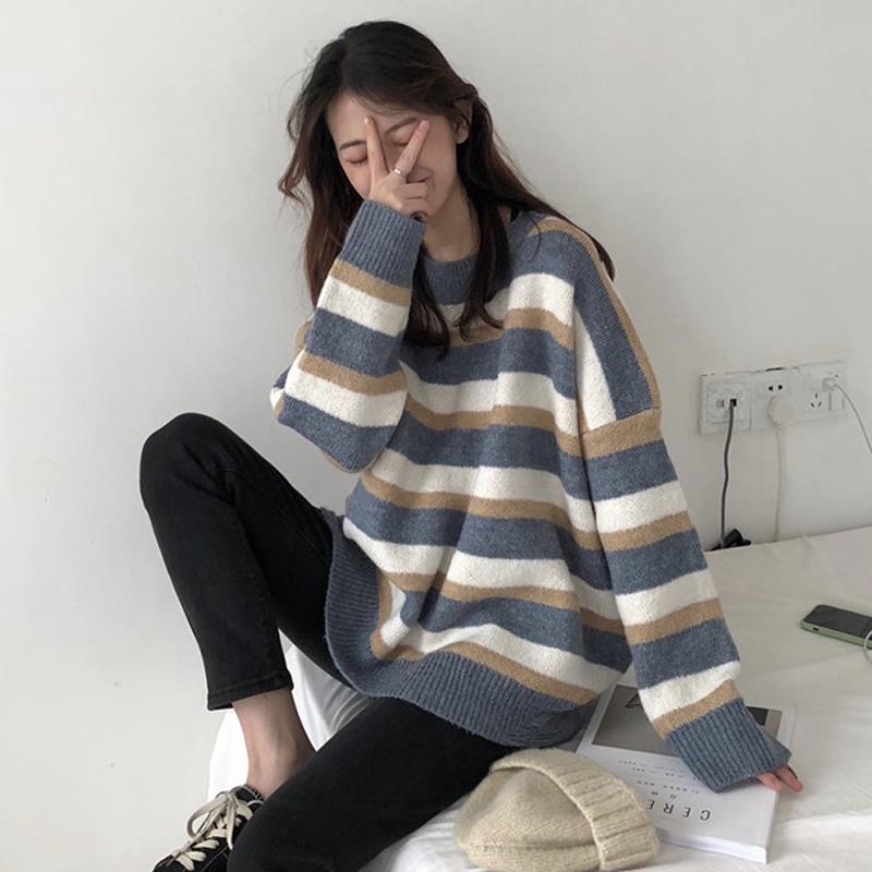 Striped Ladies Sweater Autumn Winter Pullovers Korean Style Knitwears Long Sleeve Clothes Knit Top Fashion Women Sweaters 2023