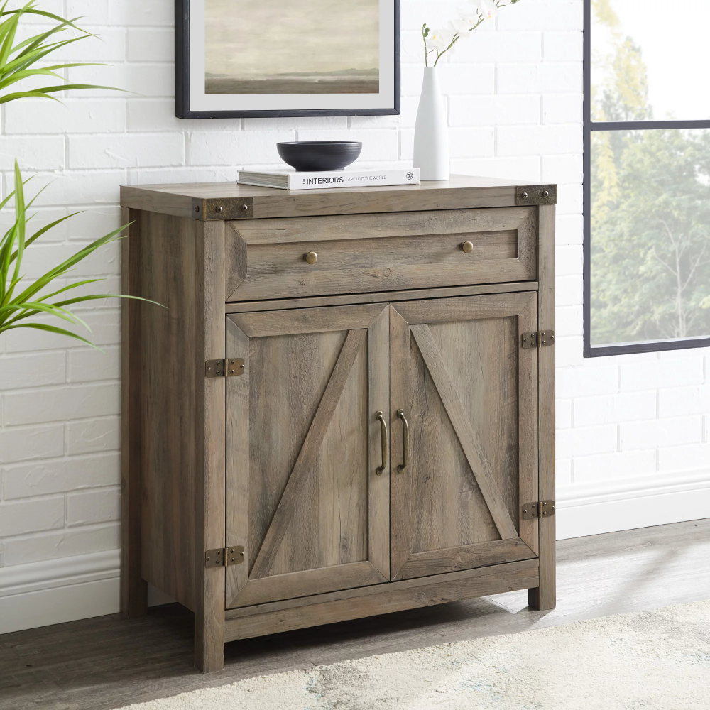 Sliding Barn Door Accent Cabinet, Grey Wash Modern, And Traditional Farmhouse Design Style For A Charming Addition To Your Home