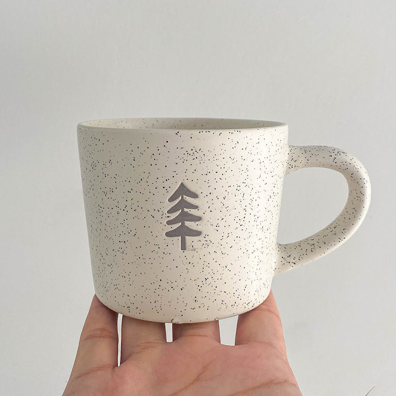 Ins Style Japanese Ceramic Mug Design Mug For Coffee Tea Small Pine Pattern Coffee Cup Oatmeal Breakfast Tea Cup Water Bottle